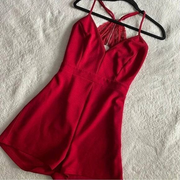 SHEIN Pants - Red Lace Back Romper